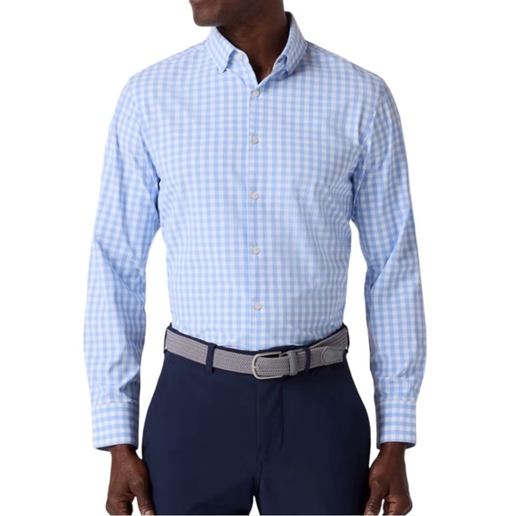 Mizzen+Main Leeward Trim Fit Dress Shirt Men’s S Light Blue Gingham NWOT - Picture 2 of 8